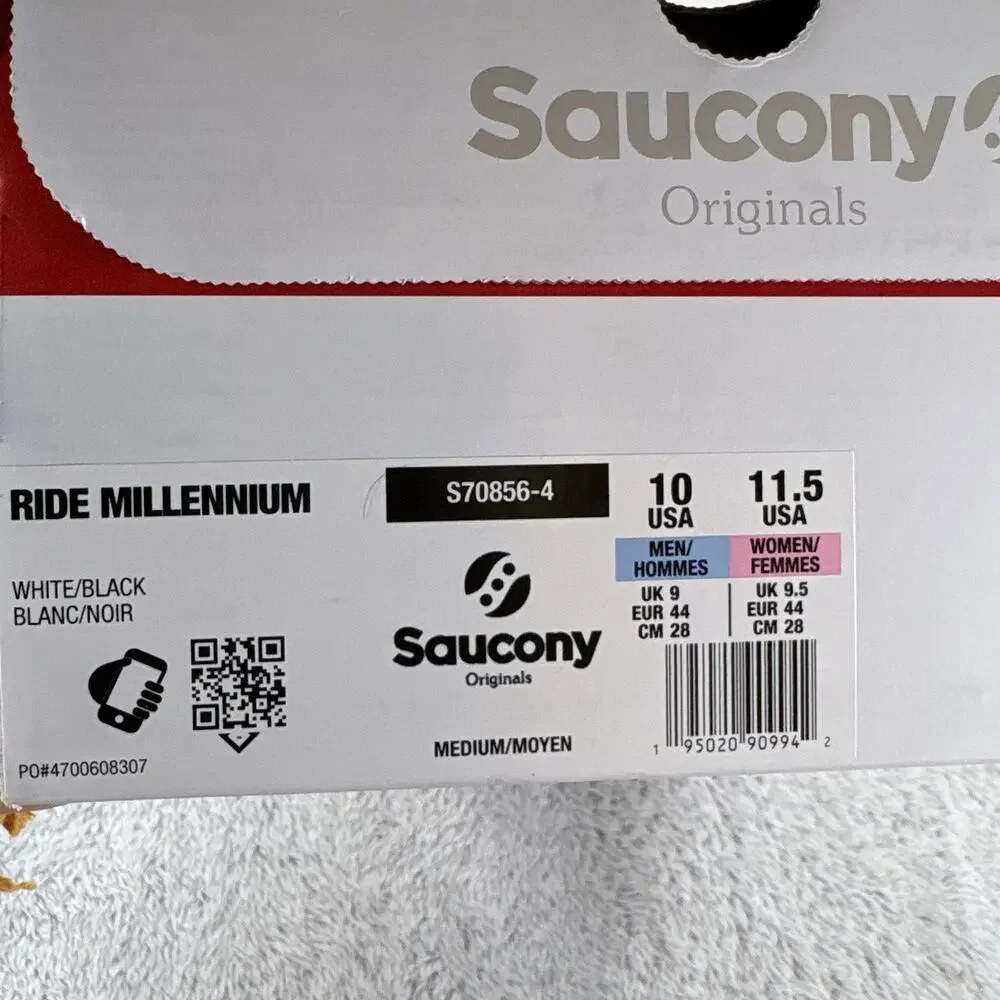 NIB Saucony Ride Millennium Black and White‎ Size 10 M / 11.5 W S70856-4